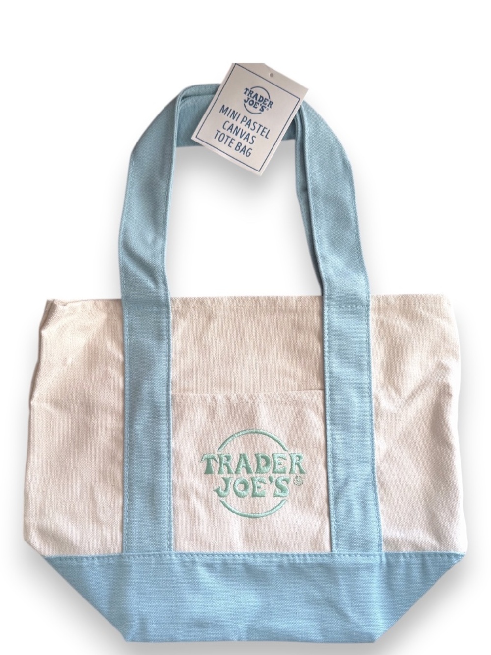 TRADER JOE'S Mini Pastel Canvas Tote Bag Blue NWT